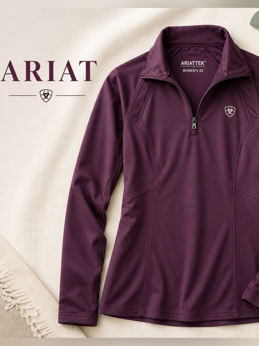 AriatTEK Plum 1/4 Zip Performance Pullover XS | Equestrian Riding Athletic Top